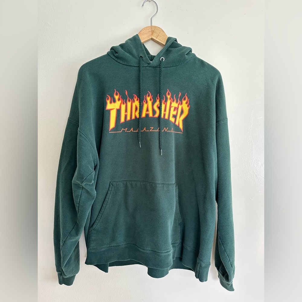 “Vintage” Thrasher Hoodie, Green, Large